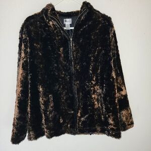 Chicos Faux Fur Zippered Jacket in Black and Brown Size 1 (US 8/M)
